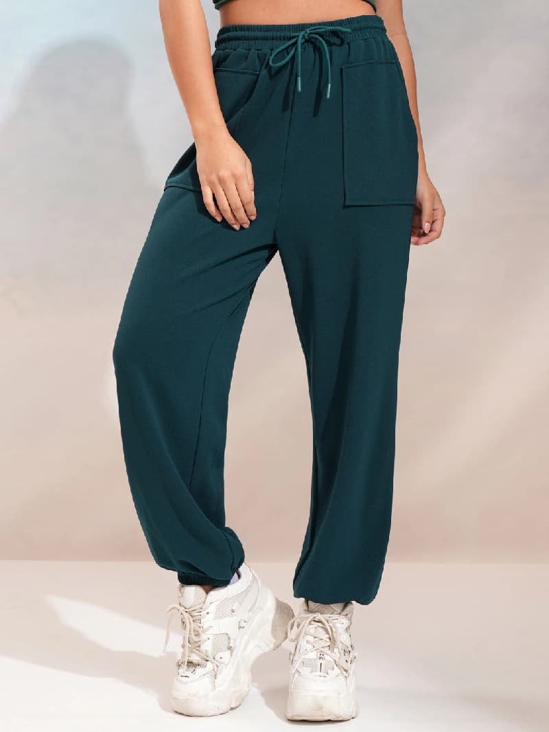 Women's Green Casual Solid Baggy Fit Jogger