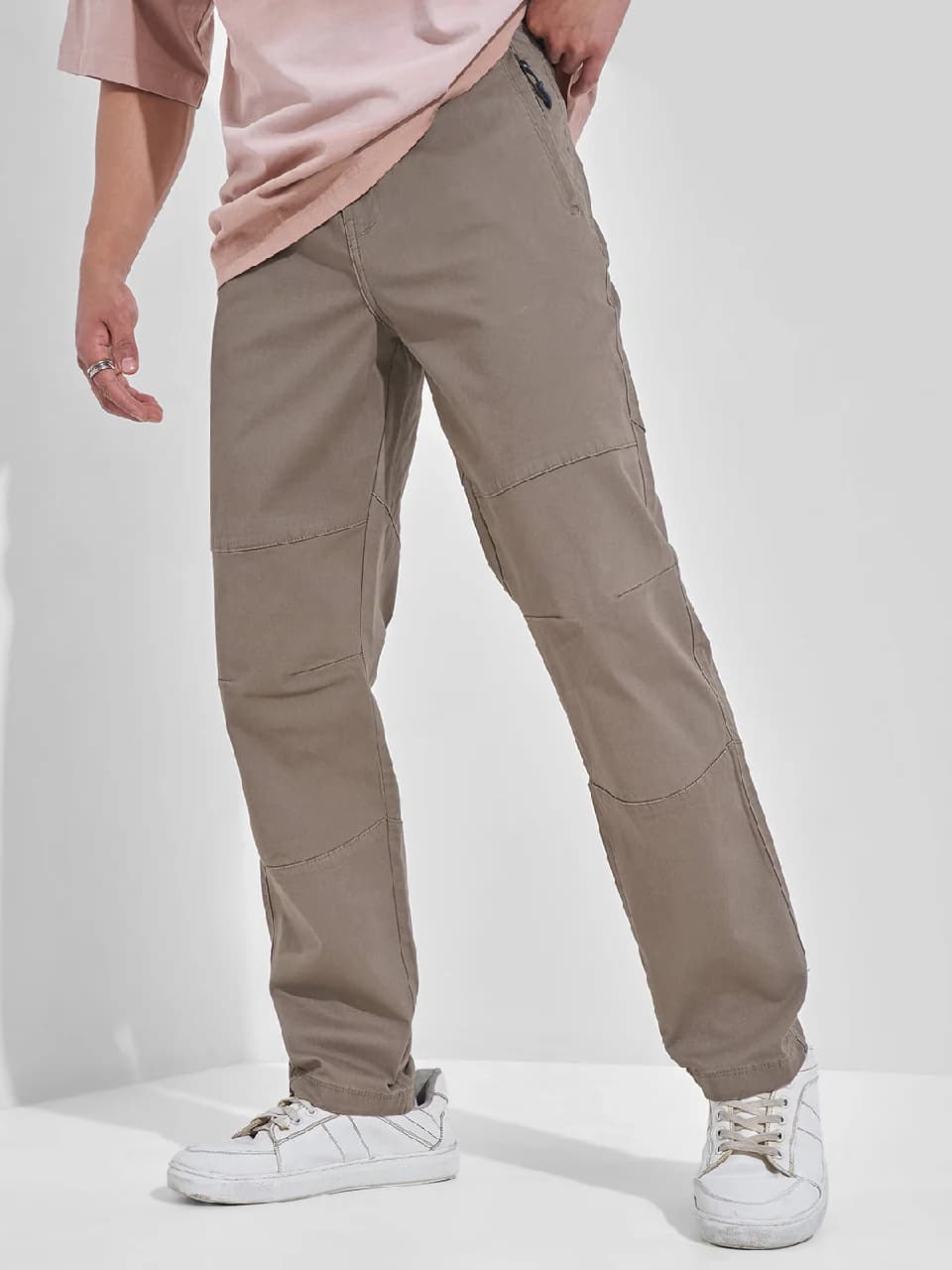 Men's Brown Casual Solid Straight Fit Trouser