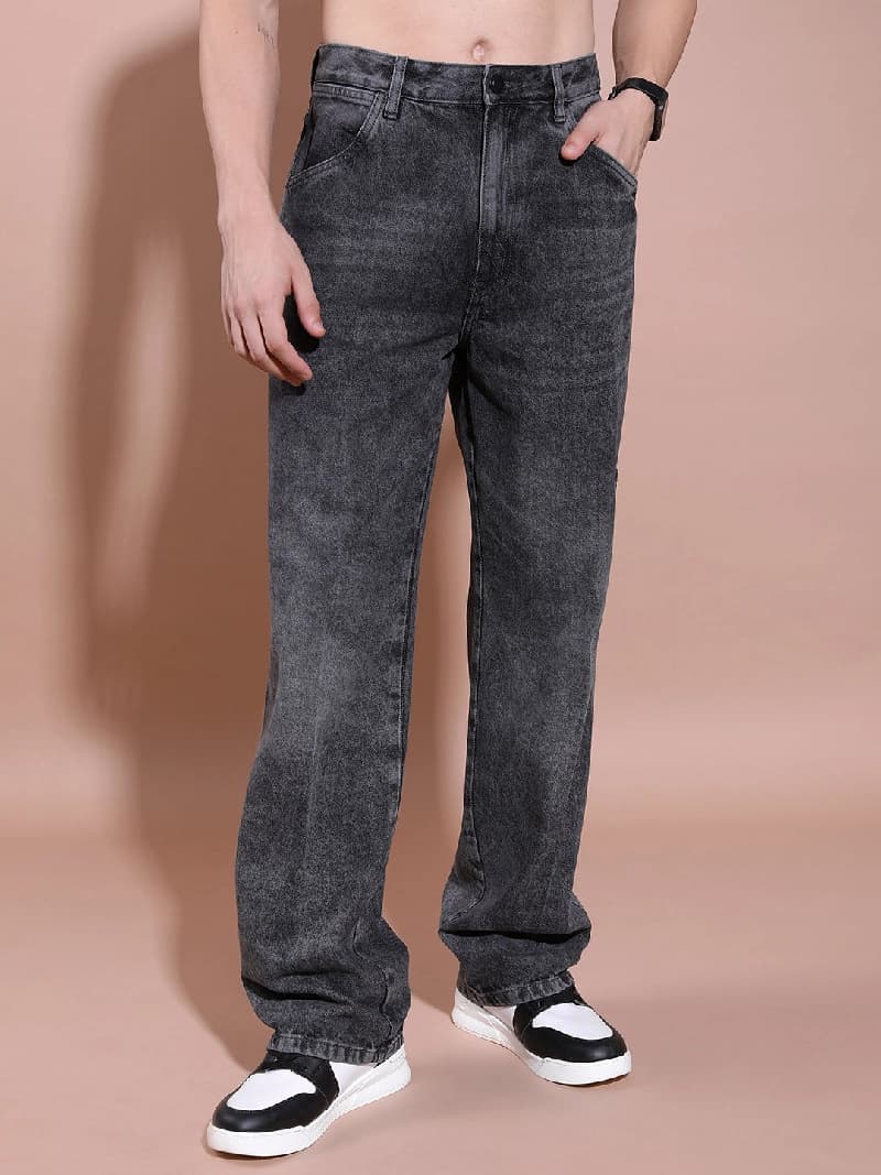 Men's Grey Casual Solid Straight Fit Jeans