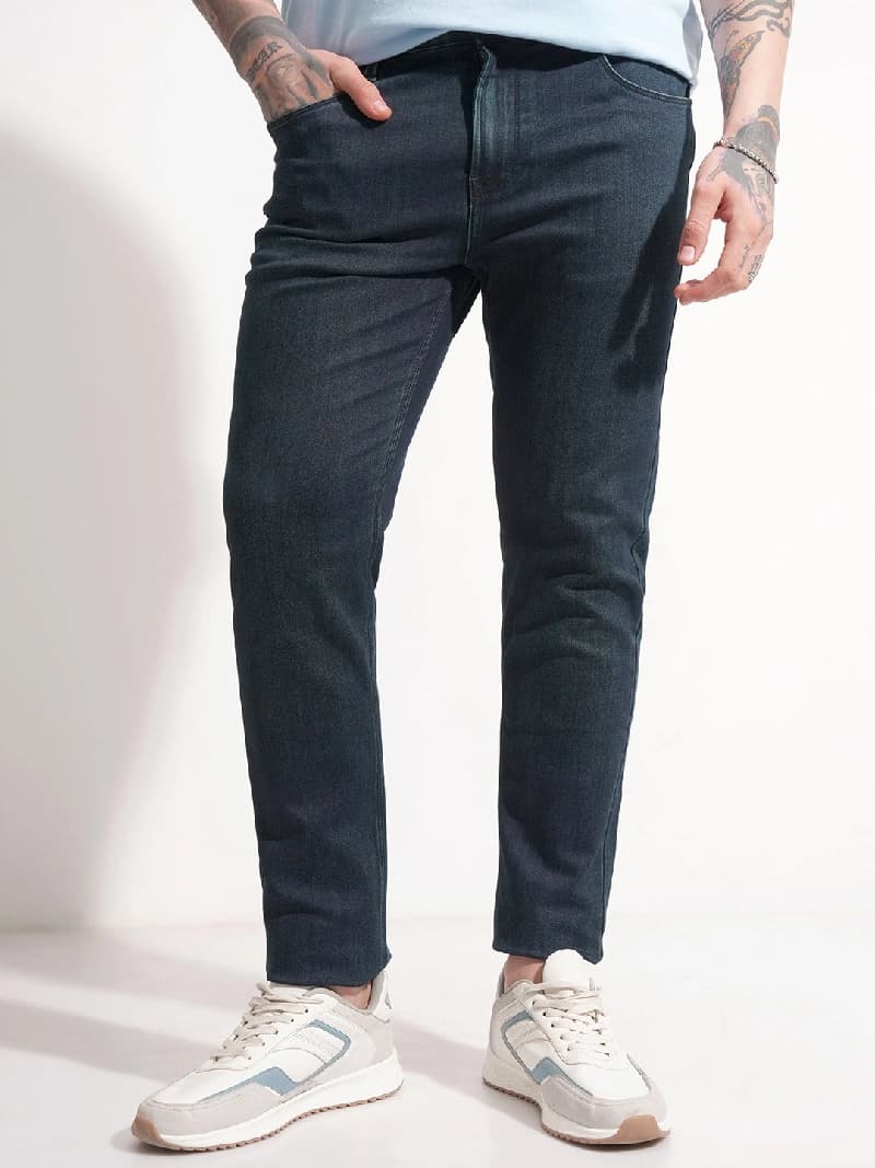 Men's Blue Casual Solid Slim Fit Jeans