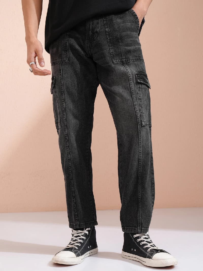 Men's Grey Casual Solid Baggy Fit Jeans