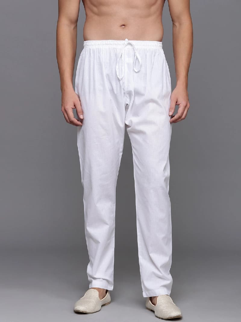 Men's White Festive Solid Regular Fit Pyjama