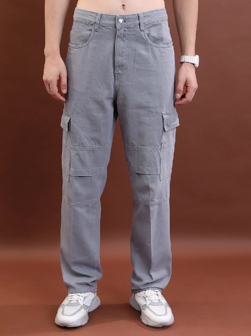Men's Grey Casual Solid Straight Fit Jeans