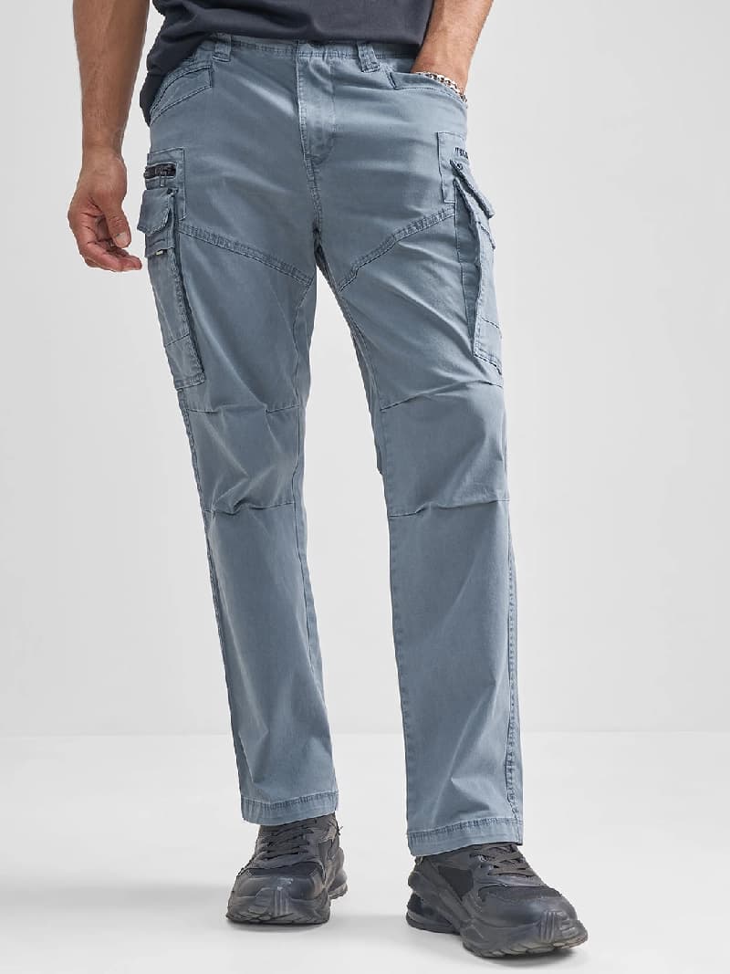 Men's Blue Casual Solid Straight Fit Trouser