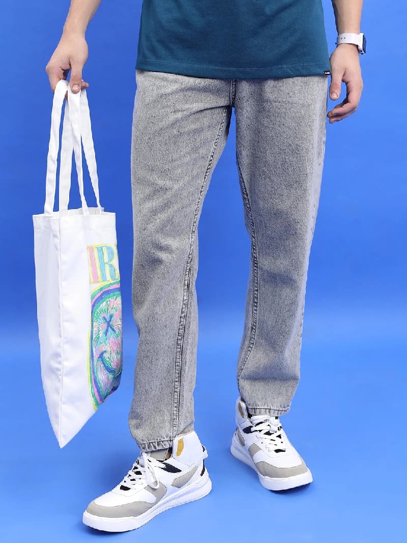 Men's Grey Casual Solid Straight Fit Jeans