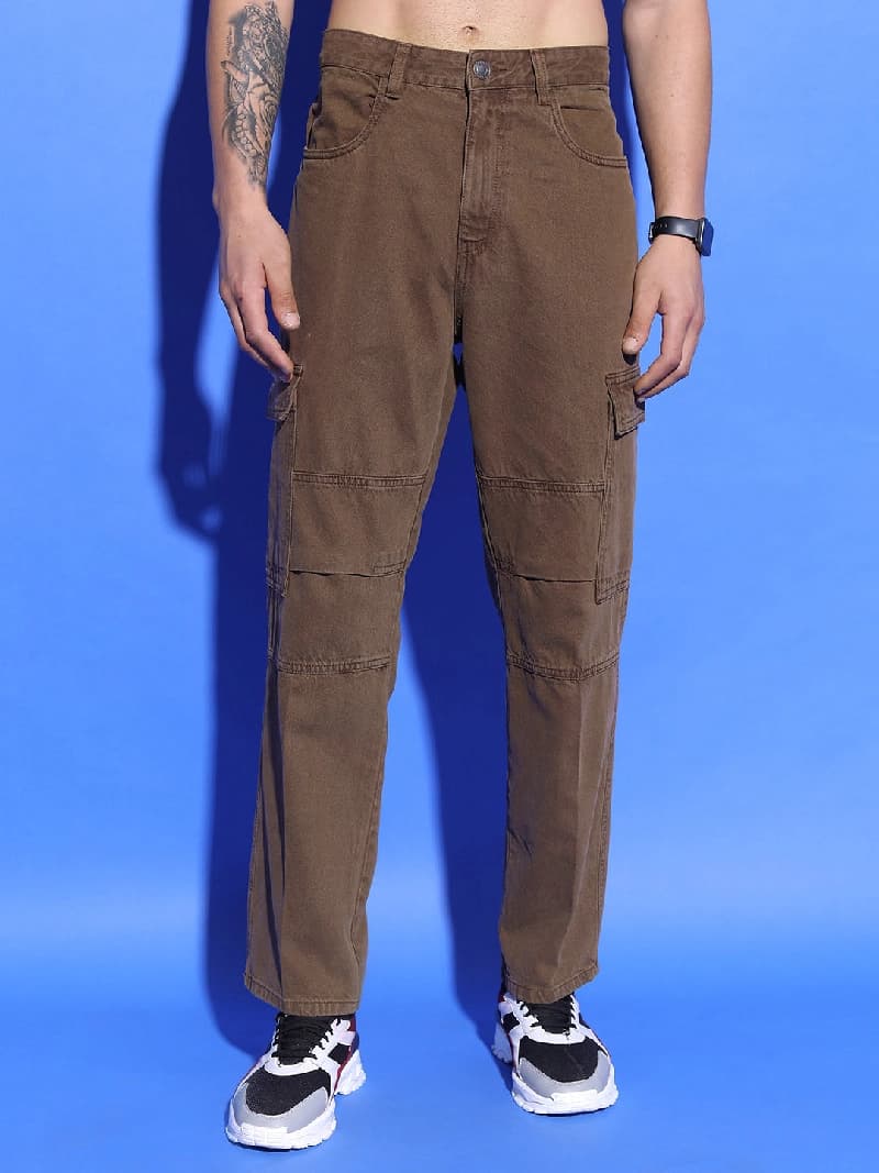 Men's Brown Casual Solid Straight Fit Jeans