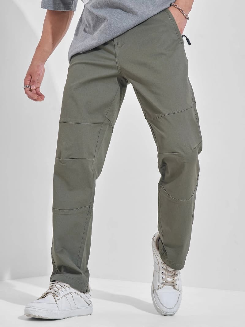 Men's Green Casual Solid Straight Fit Trouser
