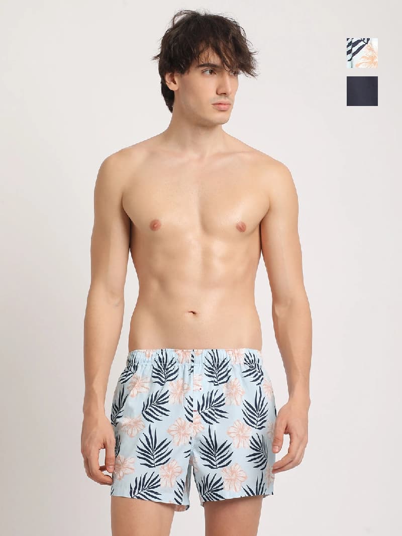 Men's Multicolor Tropical Printed Woven Boxers - Pack Of 2