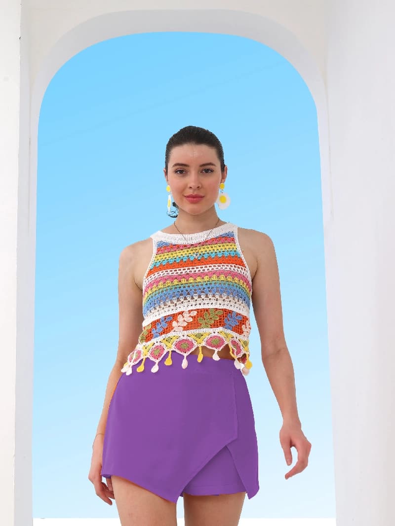 Women's Purple Casual Solid Regular Fit Skort