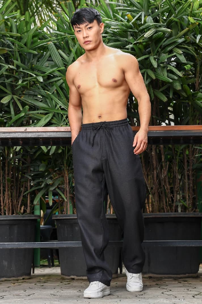 Unisex Black Casual Solid Baggy Fit Trouser