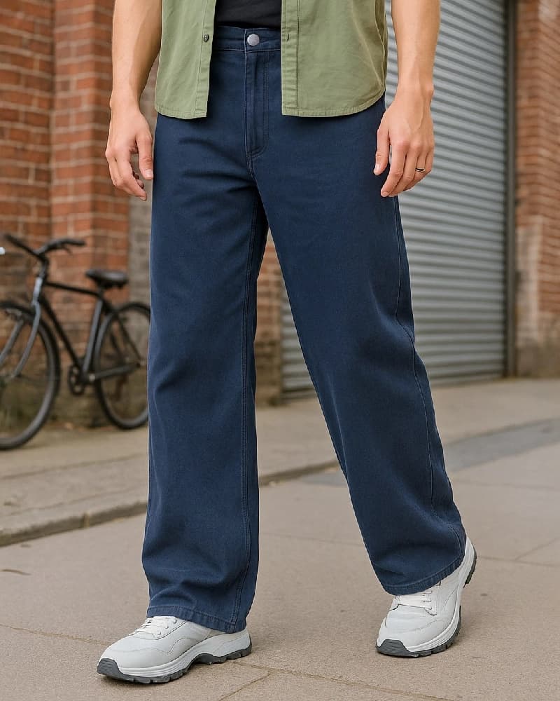 Men's Blue Casual Solid Baggy Fit Jeans