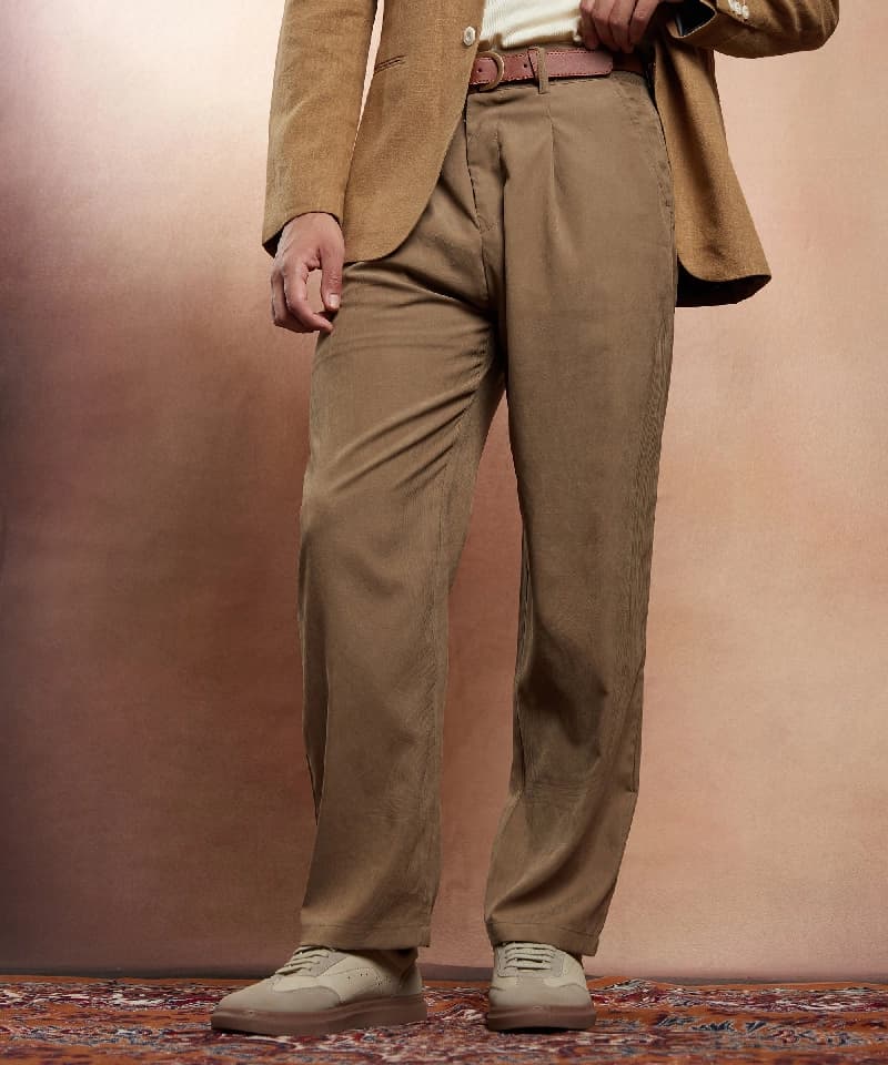 Men's Brown Casual Solid Trouser