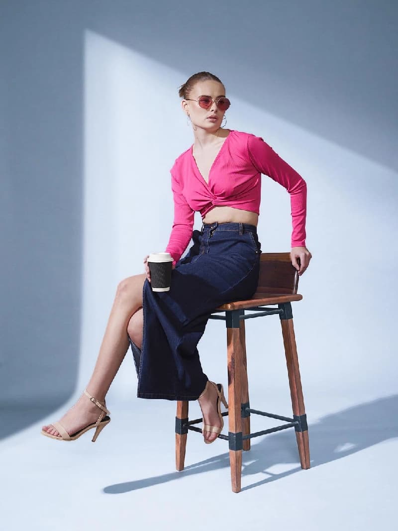 Women's Blue Casual Solid Regular Fit Skirt