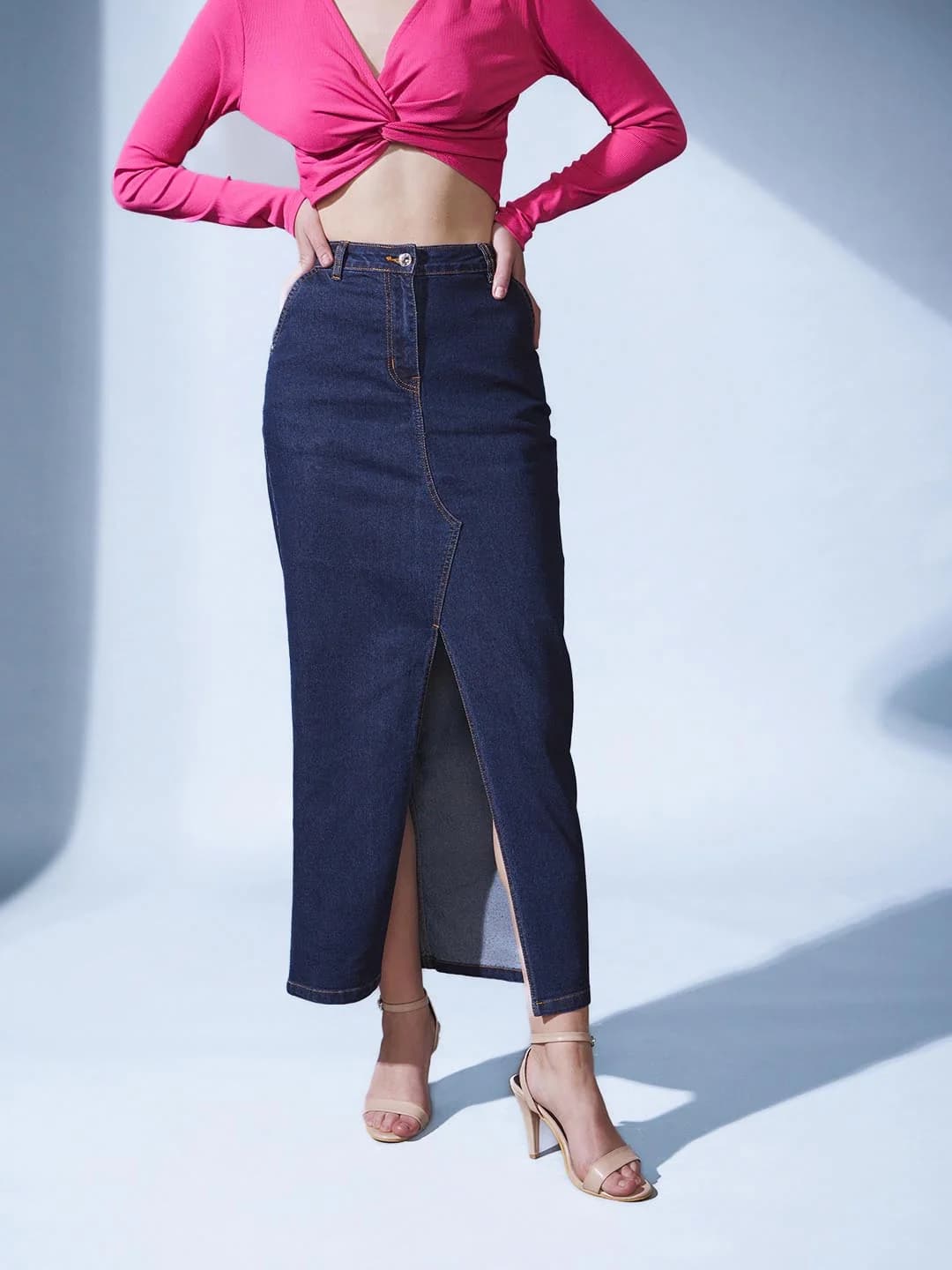 Women's Blue Casual Solid Regular Fit Skirt