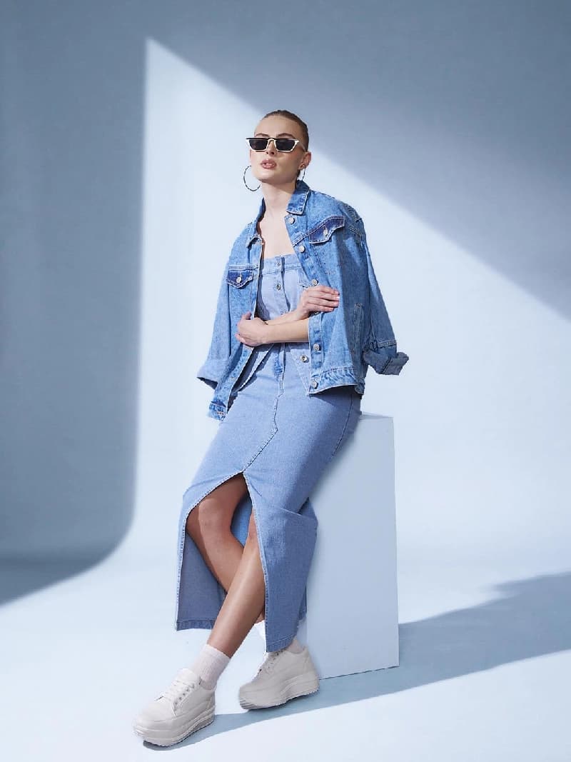 Women's Blue Casual Solid Regular Fit Skirt