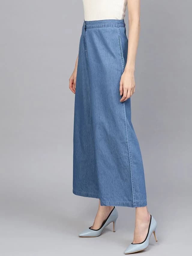 Women's Blue Casual Solid Flared Fit Trouser