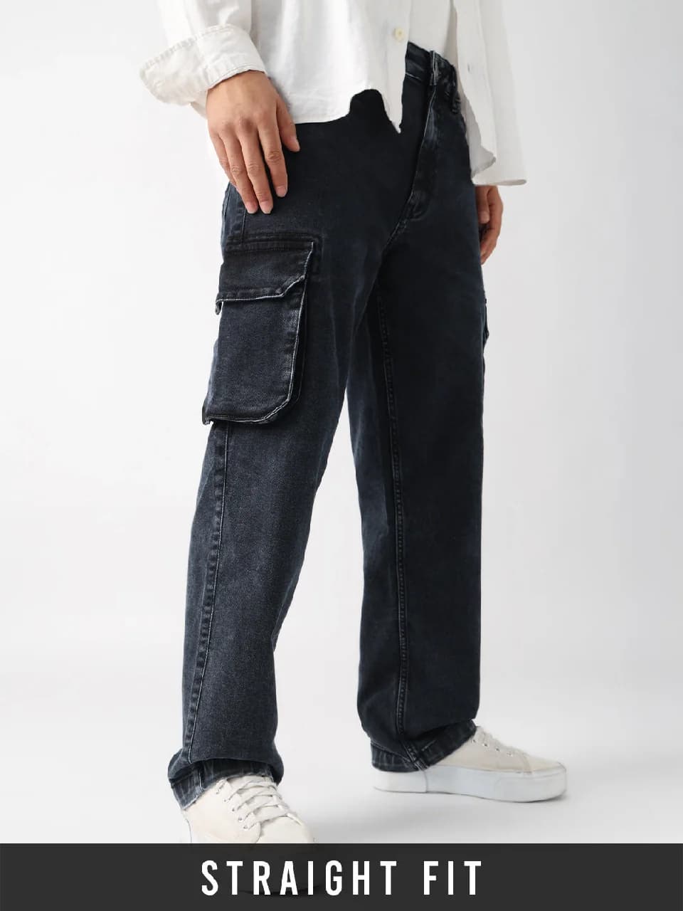 Men's Grey Casual Solid Straight Fit Jeans