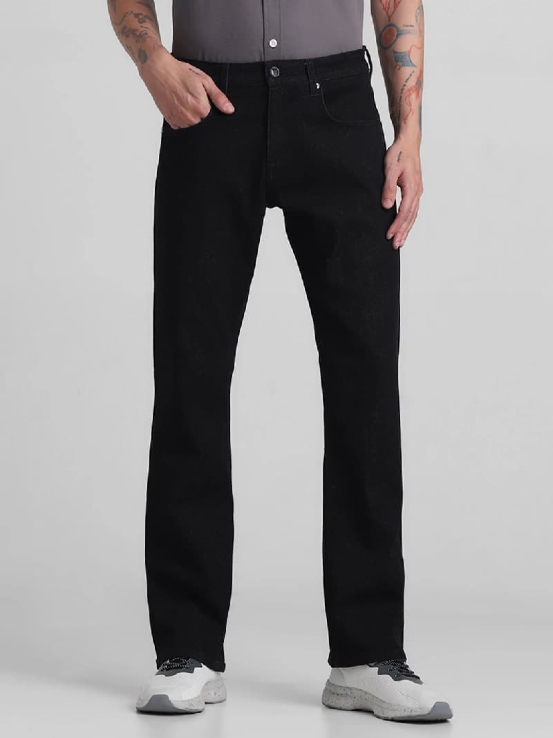 Men's Black Casual Solid Bootcut Fit Jeans
