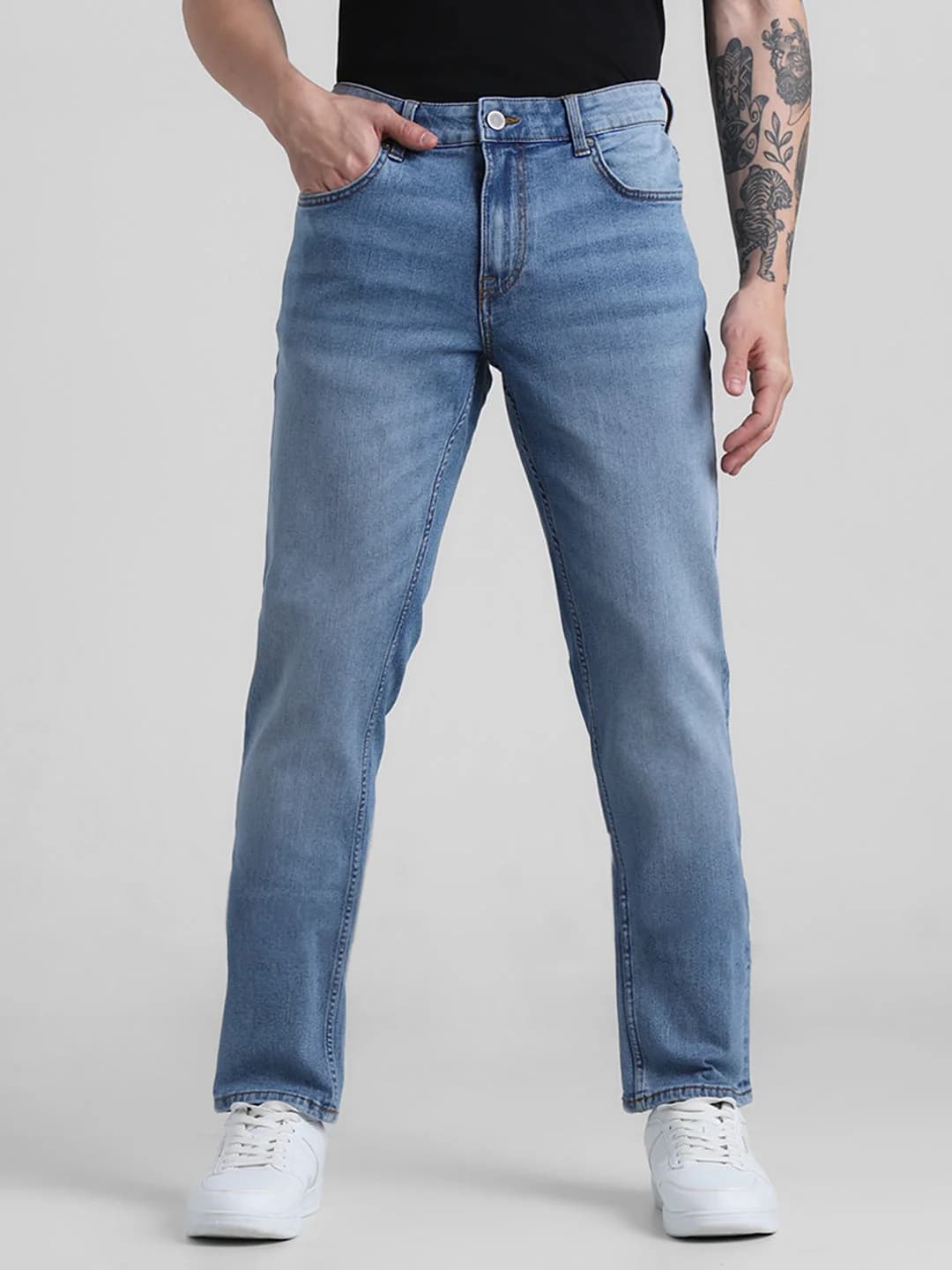Men's Blue Casual Solid Skinny Fit Jeans