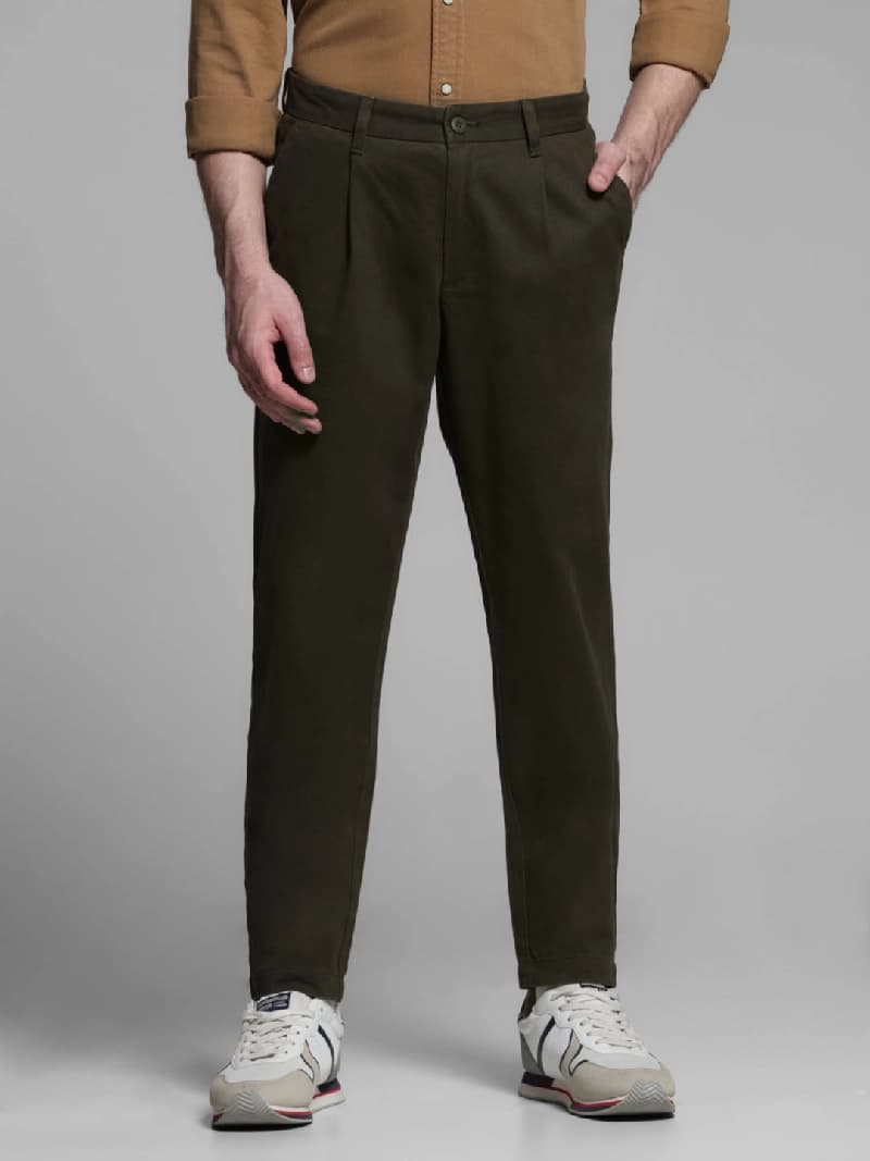 Men's Green Casual Solid Straight Fit Trouser