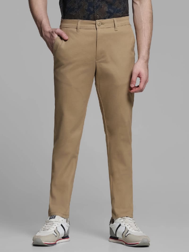 Men's Brown Casual Solid Slim Fit Trouser