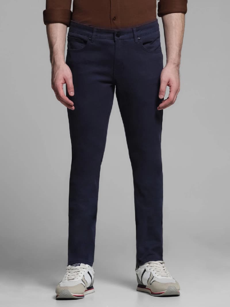 Men's Blue Casual Solid Slim Fit Trouser
