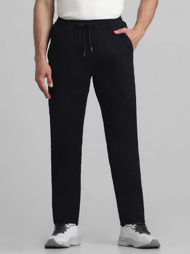 Men's Black Casual Solid Straight Fit Trackpant