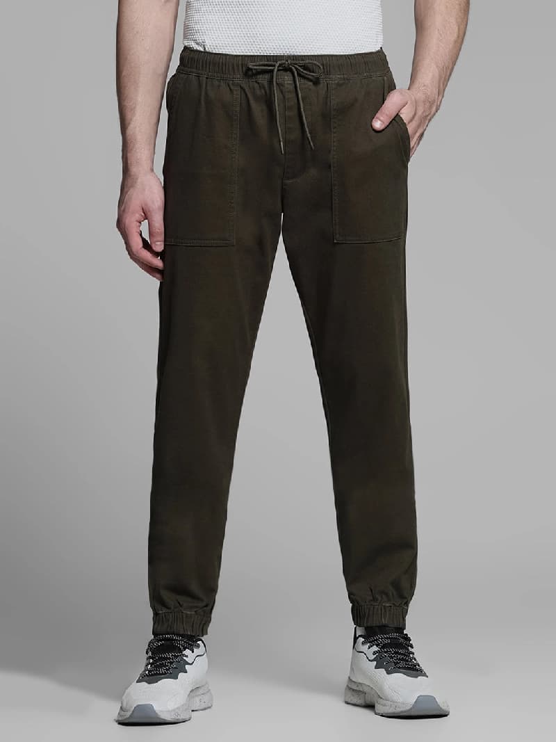 Men's Green Casual Solid Tapered Fit Trackpant