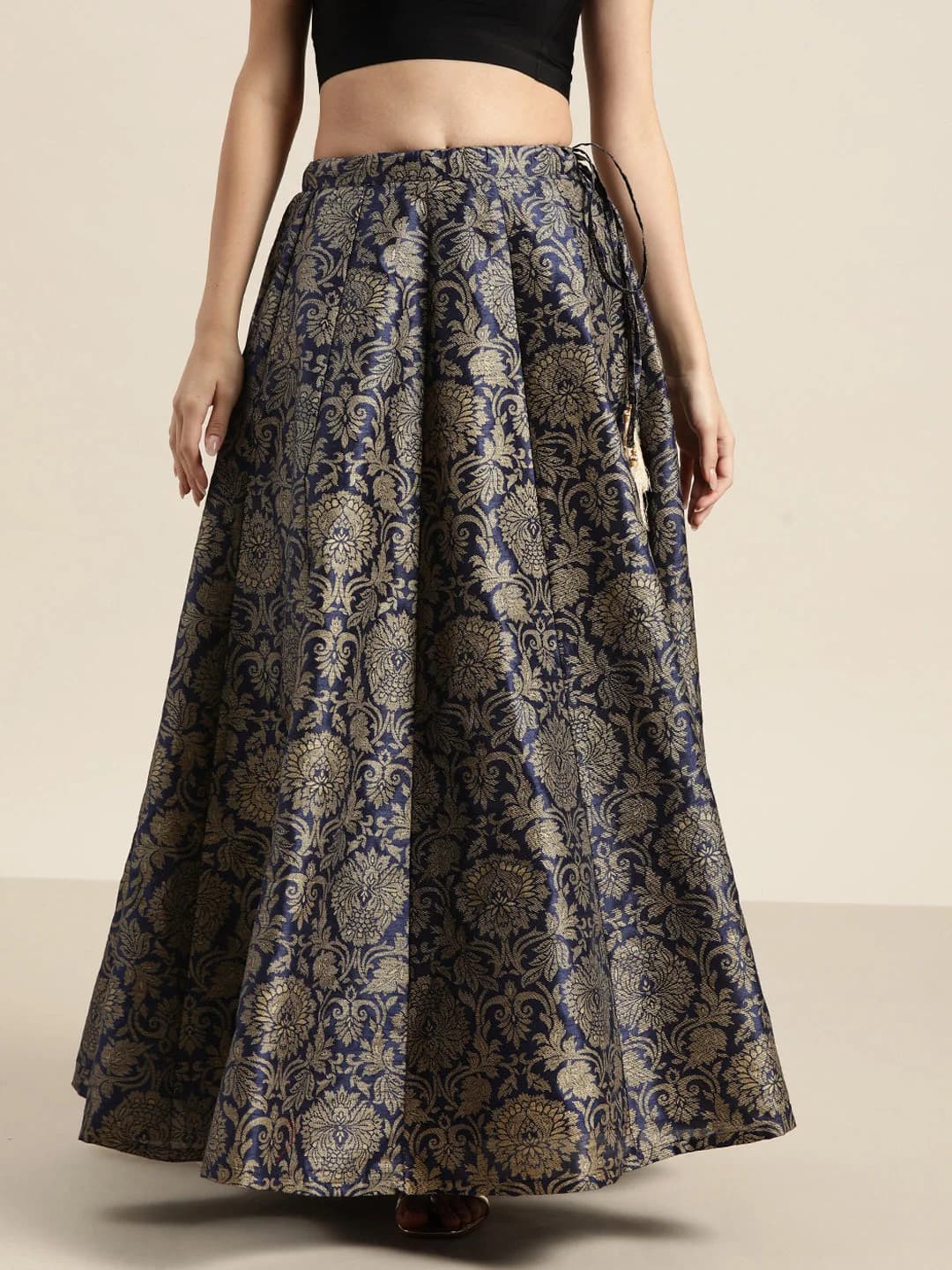 Women's Navy Festive Fit & Flared Skirt