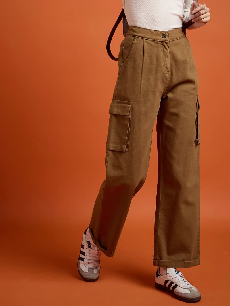 Women's Brown Casual Straight Fit Cargo