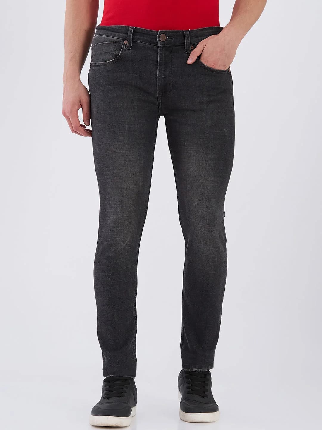 Men's Black Casual Solid Tapered Fit Jeans
