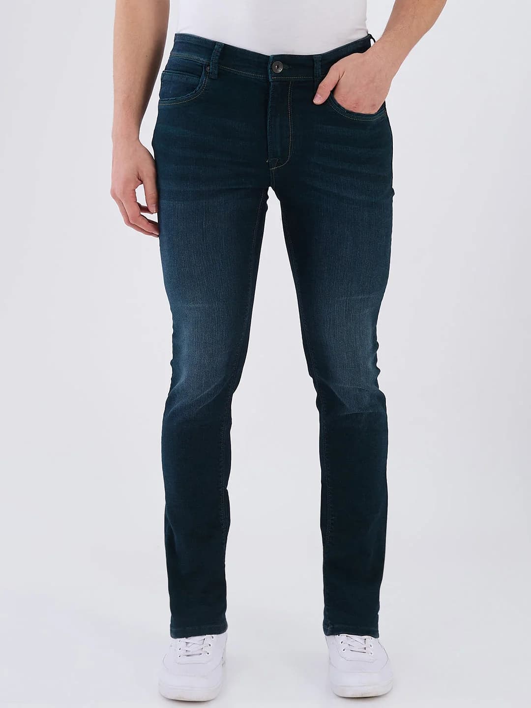 Men's Blue Casual Solid Slim Fit Jeans