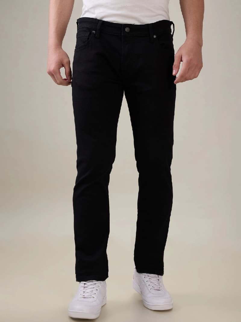 Men's Black Casual Solid Slim Fit Jeans
