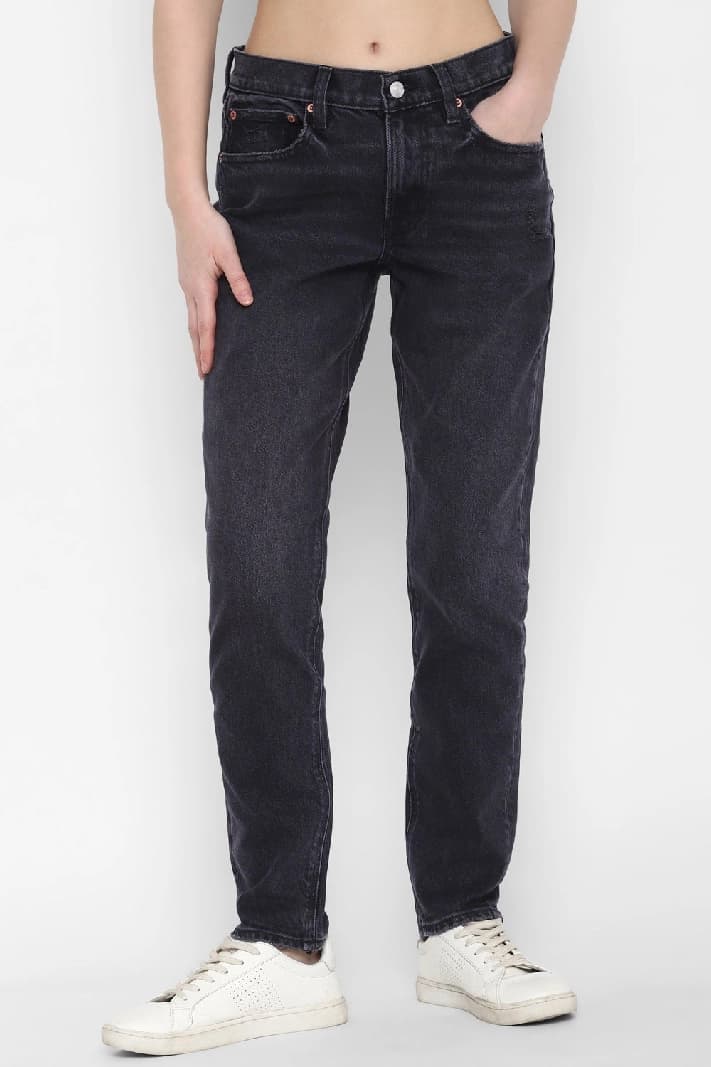 Women's Black Casual Solid Boyfriend Fit Jeans