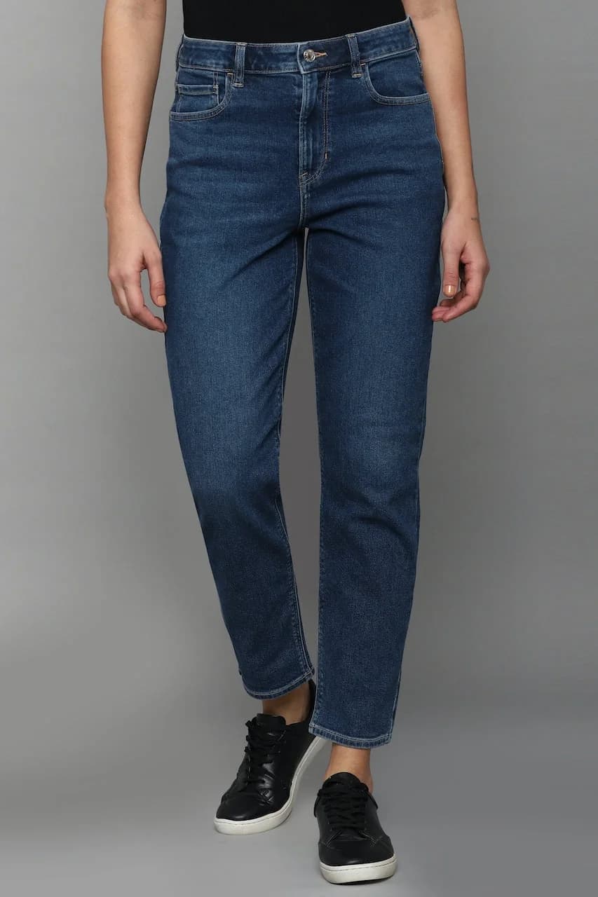 Women's Navy Casual Solid Mom Fit Jeans
