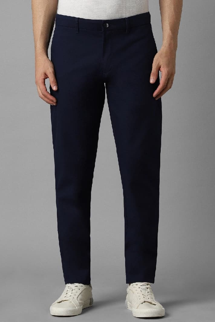 Men's Navy Casual Solid Slim Fit Trouser