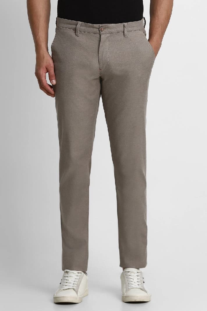Men's Brown Casual Solid Slim Fit Trouser