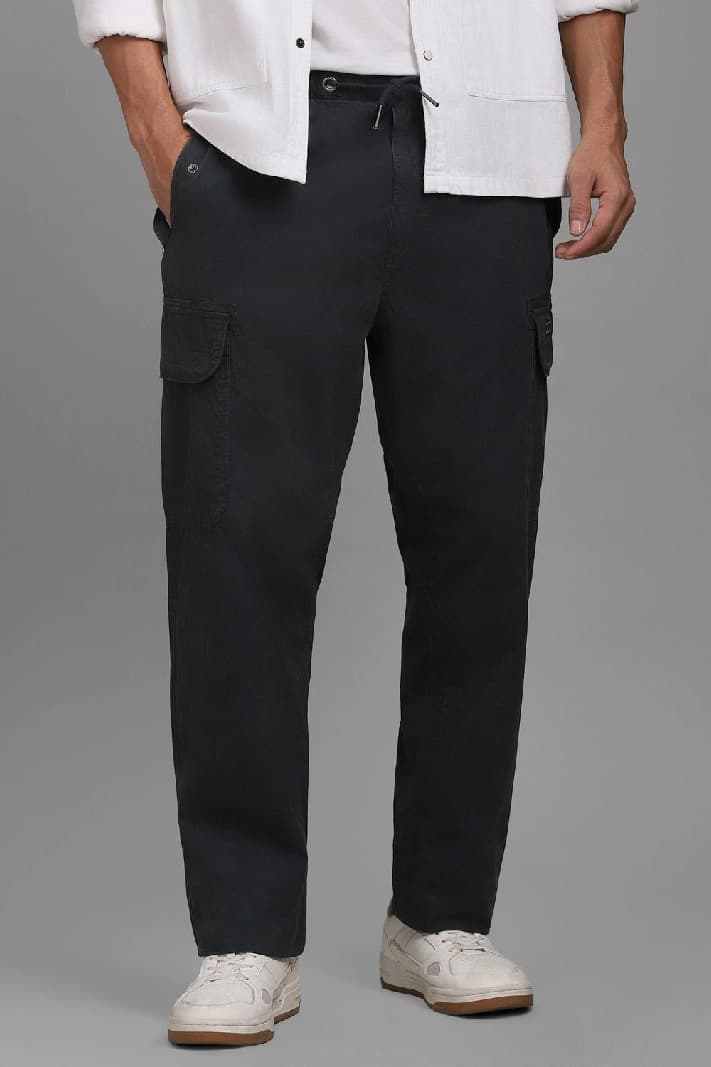 Men's Black Casual Solid Baggy Fit Trouser