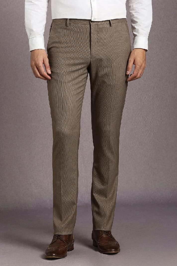 Men's Brown Formal Solid Slim Fit Trouser