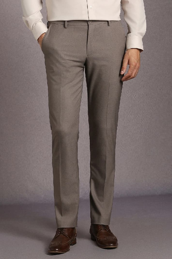 Men's Brown Formal Solid Slim Fit Trouser