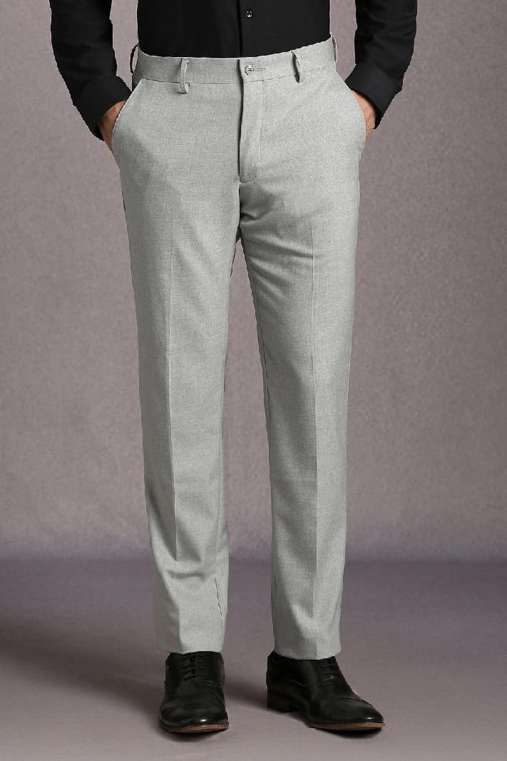Men's Grey Formal Solid Slim Fit Trouser
