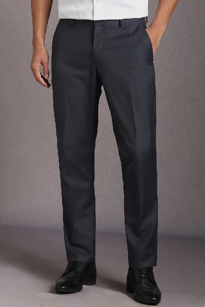 Men's Navy Formal Solid Slim Fit Trouser