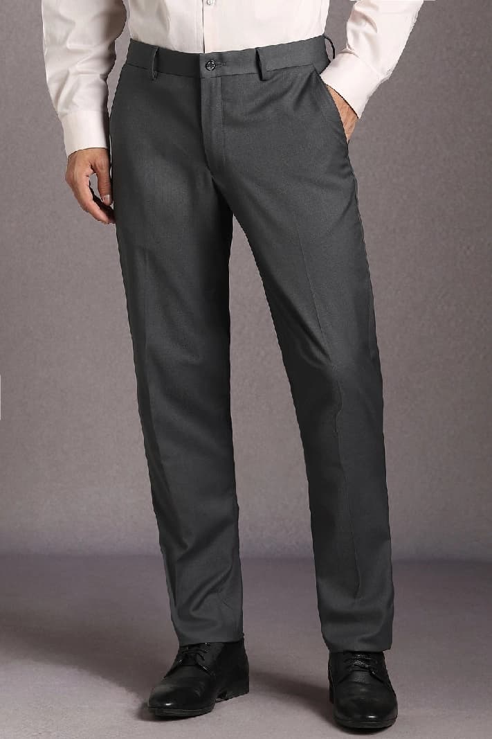 Men's Grey Formal Solid Slim Fit Trouser