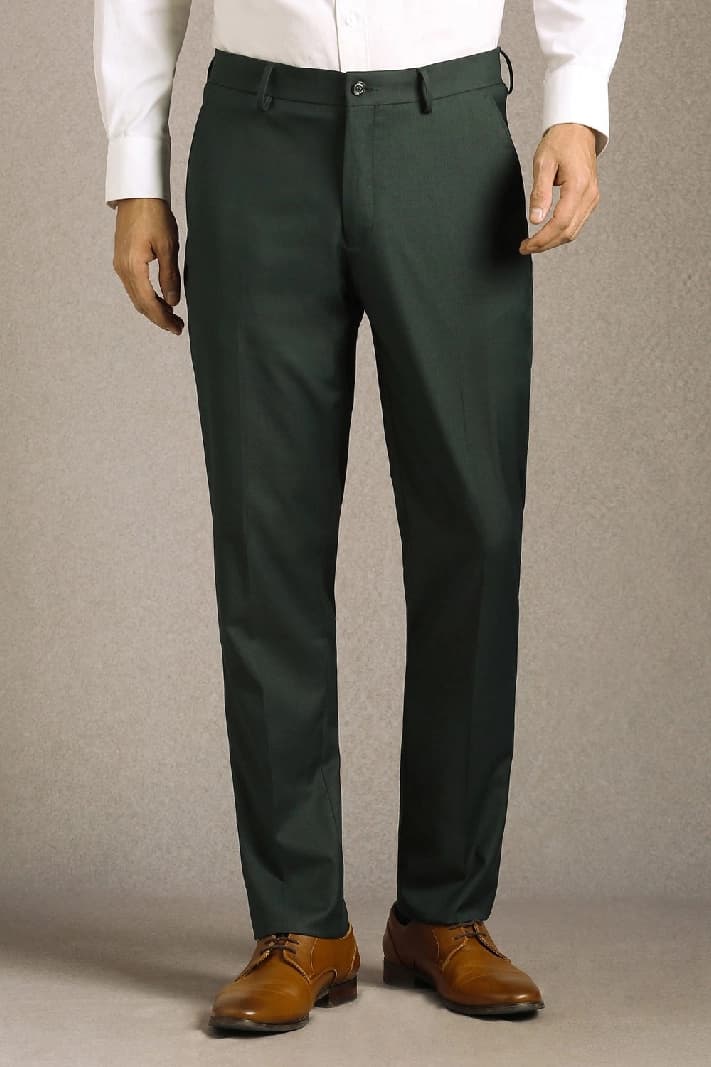 Men's Green Formal Solid Slim Fit Trouser