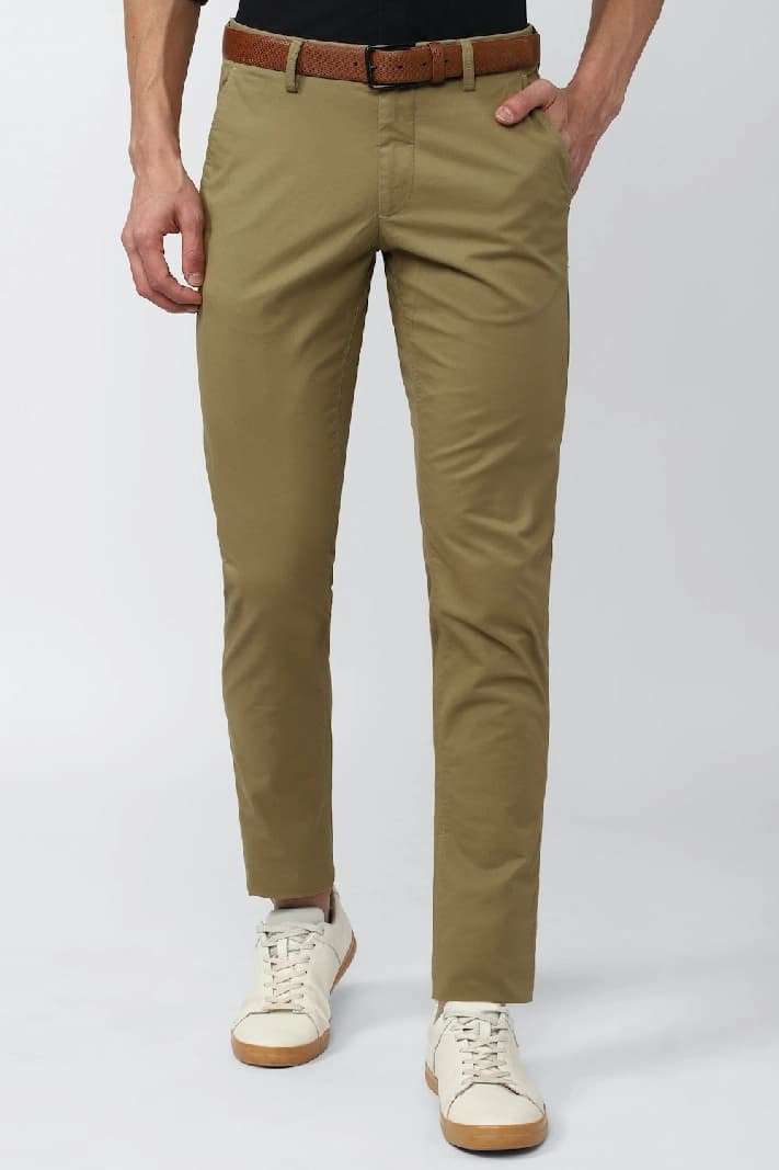 Men's Brown Casual Solid Slim Fit Trouser