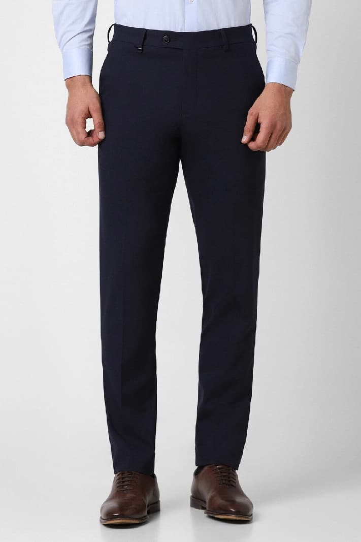 Men's Navy Formal Solid Slim Fit Trouser