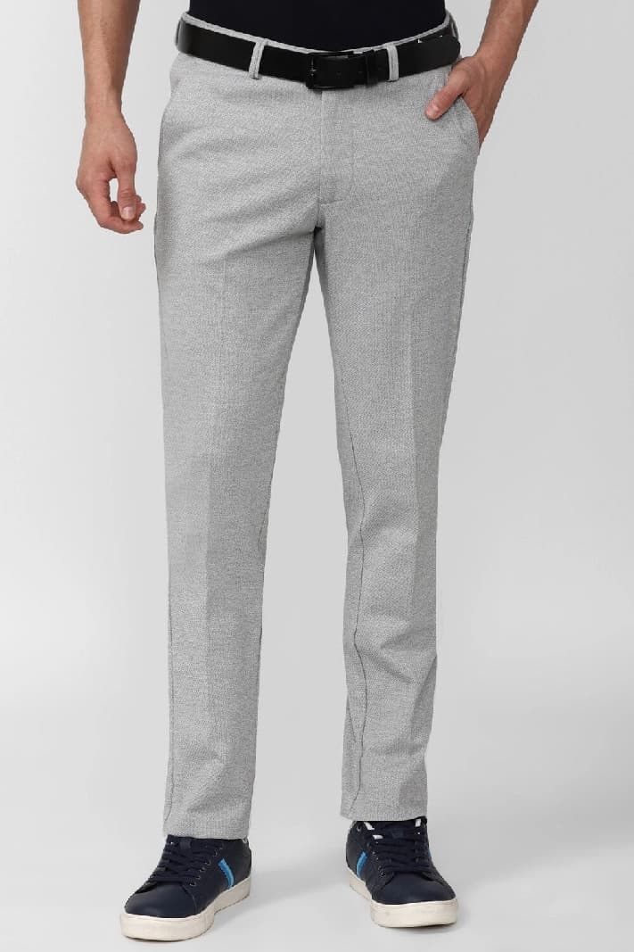 Men's Grey Casual Solid Slim Fit Trouser