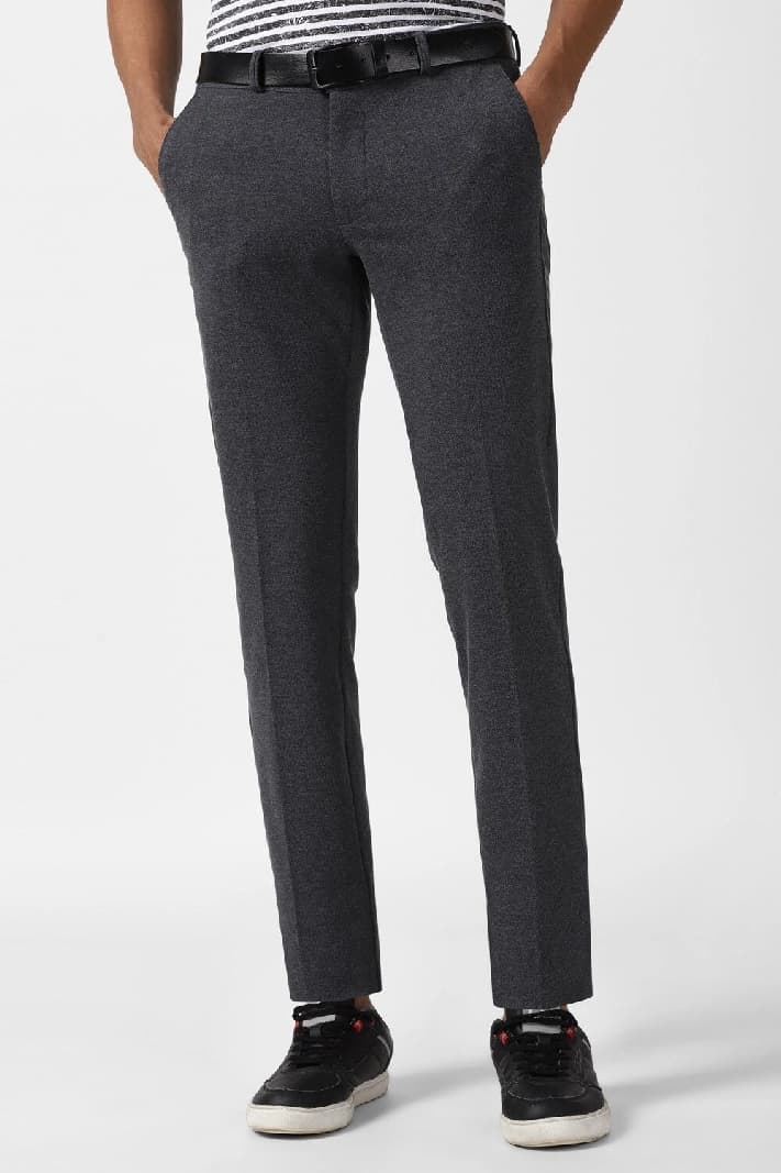 Men's Grey Casual Solid Slim Fit Trouser