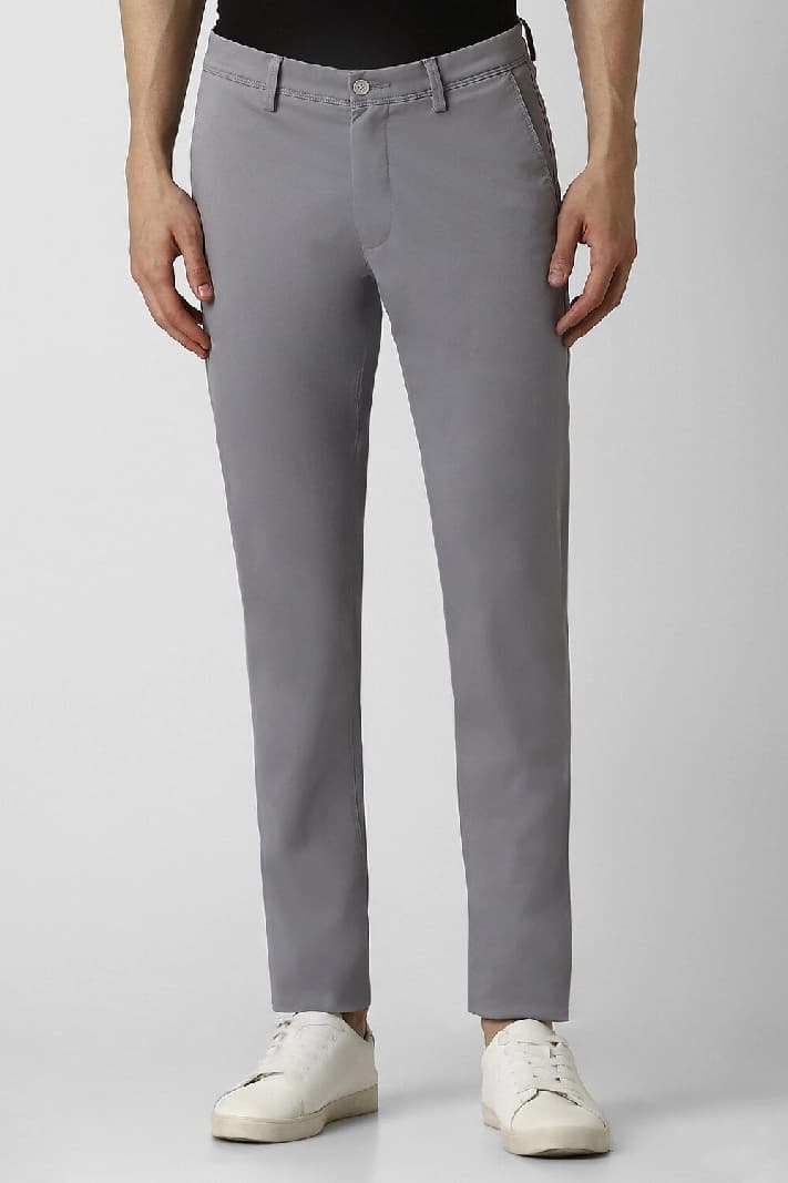 Men's Grey Casual Solid Slim Fit Trouser