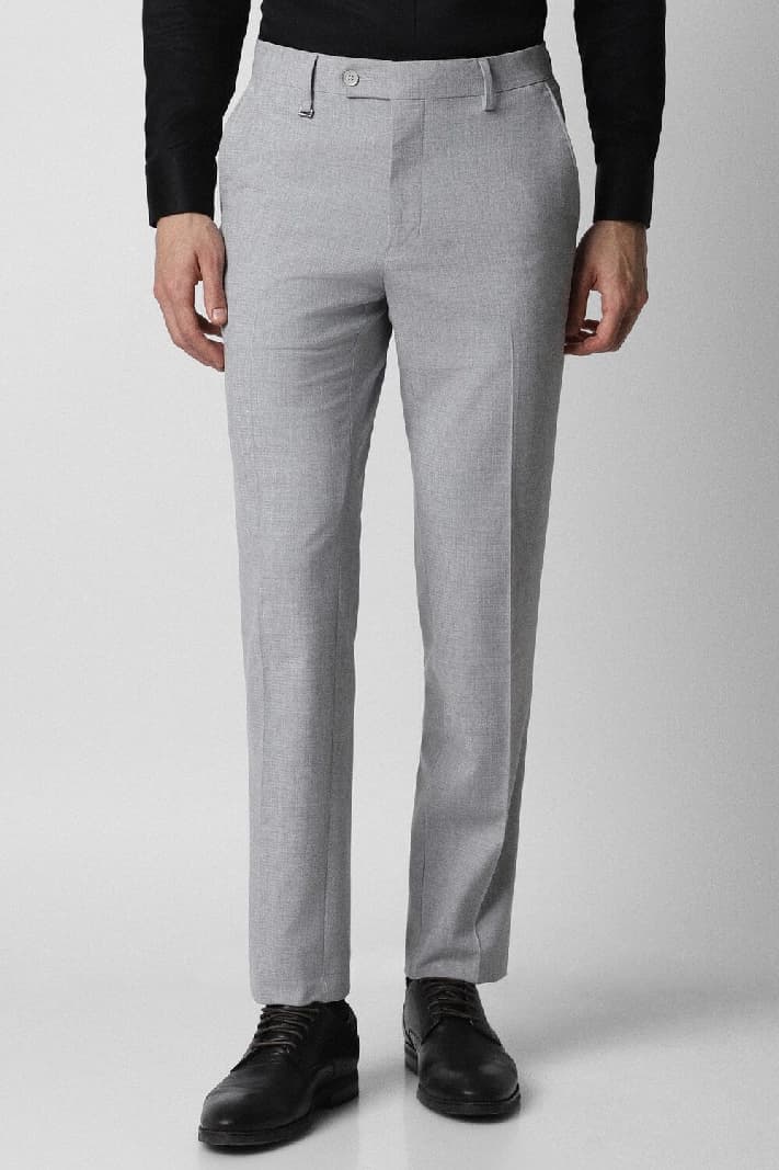 Men's Grey Formal Solid Slim Fit Trouser